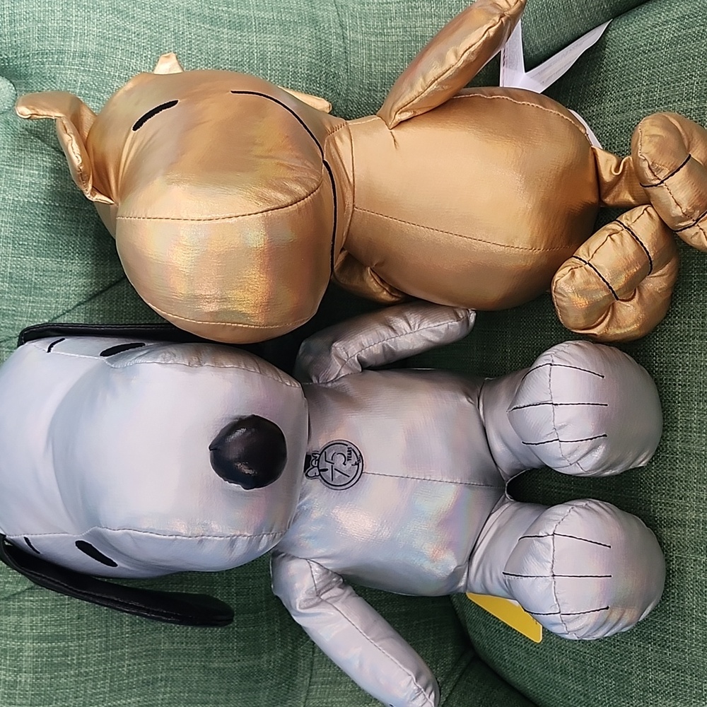 Peanuts Snoopy and Woodstock Silver and Gold Plush Set